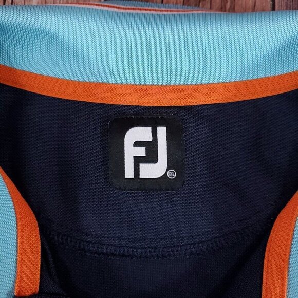 Footjoy FJ Mens Sz XXL Blue Orange Colorblock Striped One Pocket Golf Polo Shirt - Picture 7 of 12